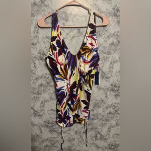 Sonnet Shores NWT White Floral Tankini Swim Top Adjustable Straps Size 10 Floral